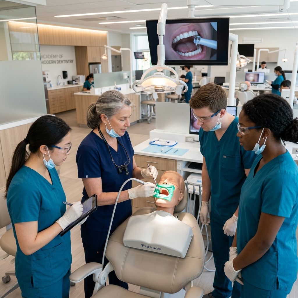 Healthcare management students studying medical records