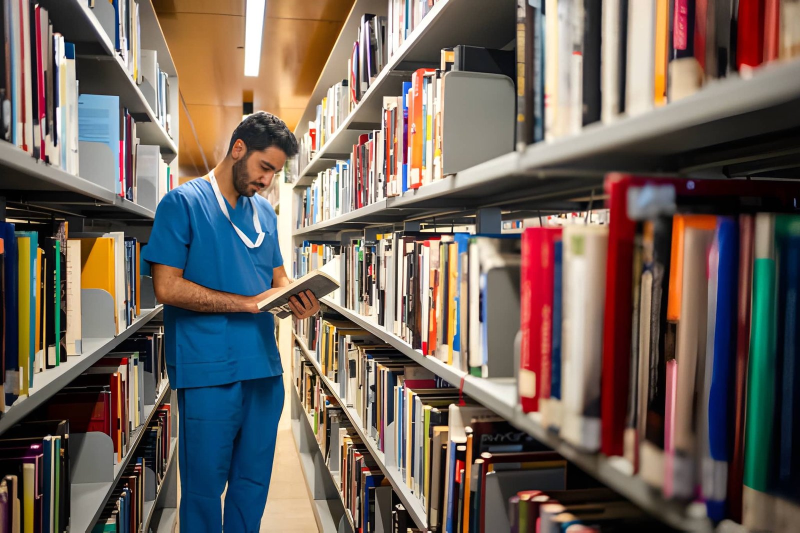 Dental academy students studying dental sciences in a library
